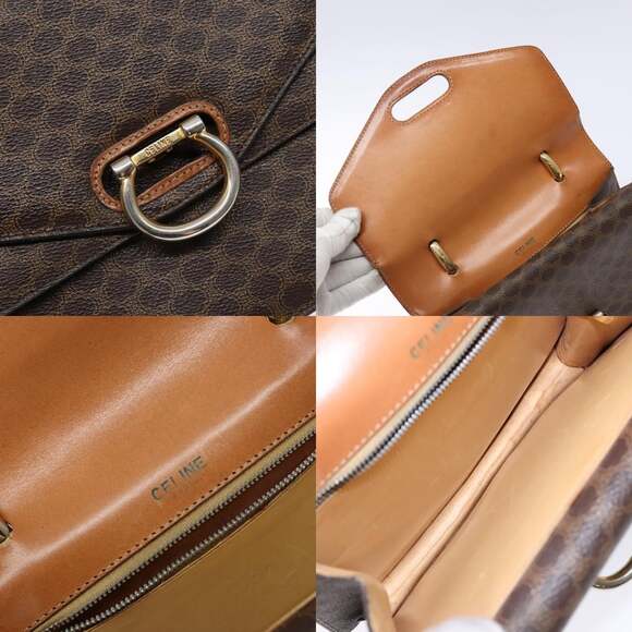 CELINE Macadam Canvas Hand Bag Pvc Leather Brown Gold - Picture 11 of 13